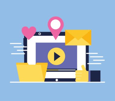 Sosyal medya dijital tablet belge video klasörleri yerini vektör çizim