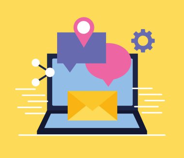 Sosyal medya dijital mesaj kabarcık bilgisayar klasörü vektör çizim