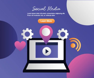 Sosyal medya dijital bilgisayar video sinyali tekerlekler konumu vektör çizim