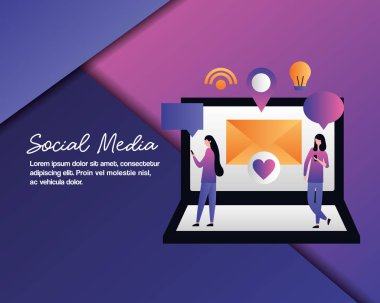 ileti kızlar tutun gibi sosyal medya dijital bilgisayar klasörü vektör çizim telefonlar