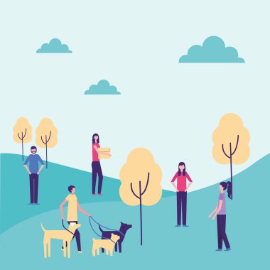 topluluk etkinlik park açık çocuk köpek kız vektör çizim yürümek ile