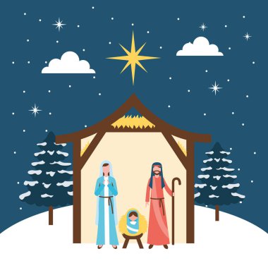 Yemlik Epifani alps Kutsal Aile yıldız bulutlar gece vektör çizim