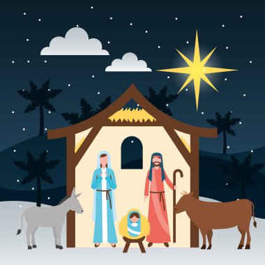 Yemlik Epifani kayan yıldız kutsal aile öküz eşek vektör çizim