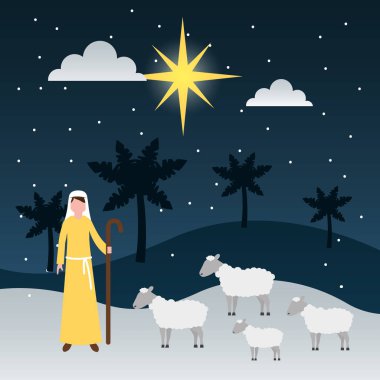 Yemlik Epifani koyunlar çoban tatlı avuç içi vektör çizim