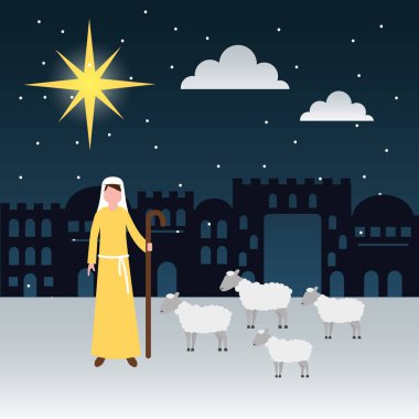 Yemlik Epifani çoban koyun ile kale tatlı vektör çizim