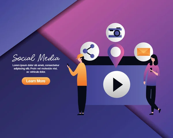 Redes Sociales Vídeo Digital Ubicación Cámara Mensaje Compartir Vector Ilustración — Archivo Imágenes Vectoriales