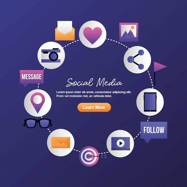 Social Media Digital Connection Stickers Tools Vector Illustration — Stock Vector