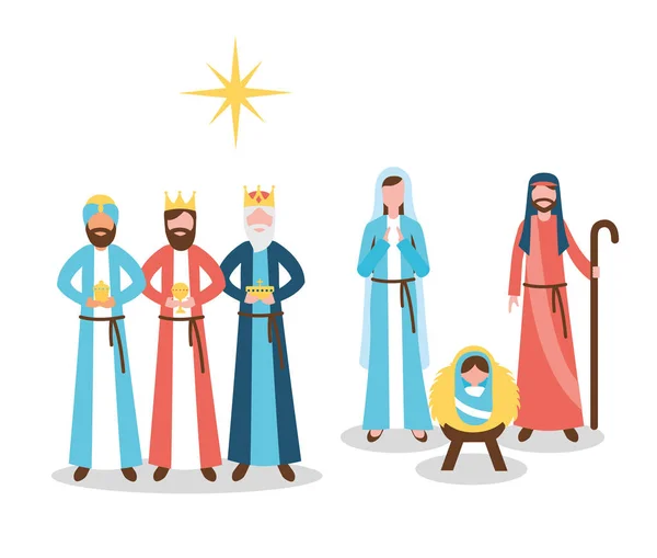 Manger Epiphany Heilige Familie Wijzen Shooting Star Vectorillustratie — Stockvector