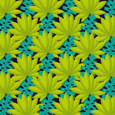 tropikal doğal yeşil çiçekler arka plan vektör çizim bırakır.