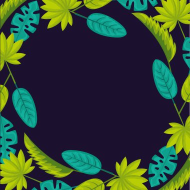 tropikal doğal daire dekorasyon bitkiler vektör çizim bırakır.