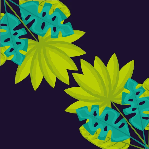 Flores Verdes Naturales Tropicales Hojas Vector Ilustración — Archivo Imágenes Vectoriales