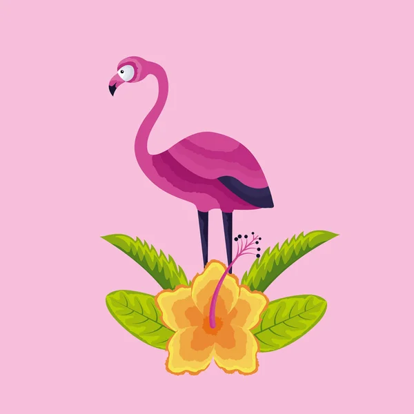 Feuilles Naturelles Tropicales Flamant Rose Sur Amarilis Fleur Vecteur Illustration — Image vectorielle