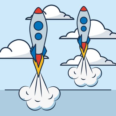 yaratıcı bir fikir bulutlar gökyüzü yüksek roketler vektör çizim takas