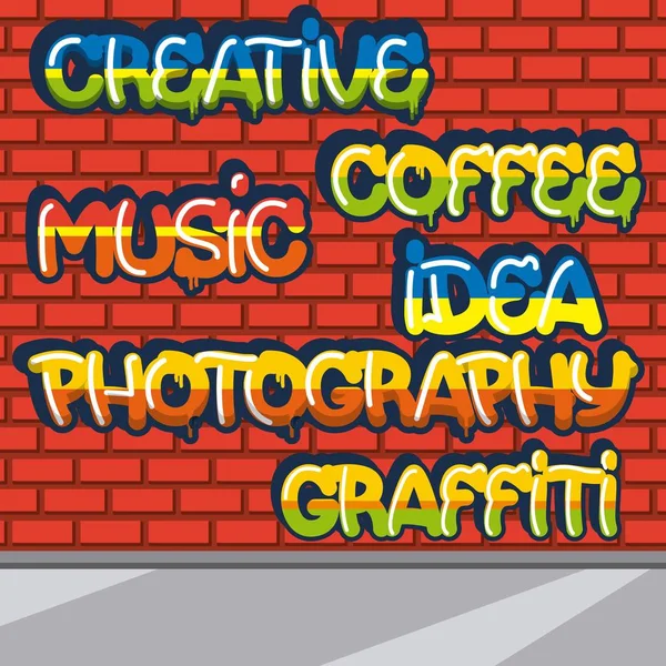 Ciekawy Pomysł Kawy Fotografia Graffiti Muzyka Kolory Znaki Ilustracja Wektorowa — Wektor stockowy