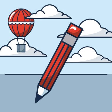 yaratıcı bir fikir kalem yazmak bulutlar sıcak hava balon vektör çizim