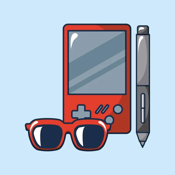 Creative Idea Glasses Game Nintendo Pen Vector Illustration — Stock Vector