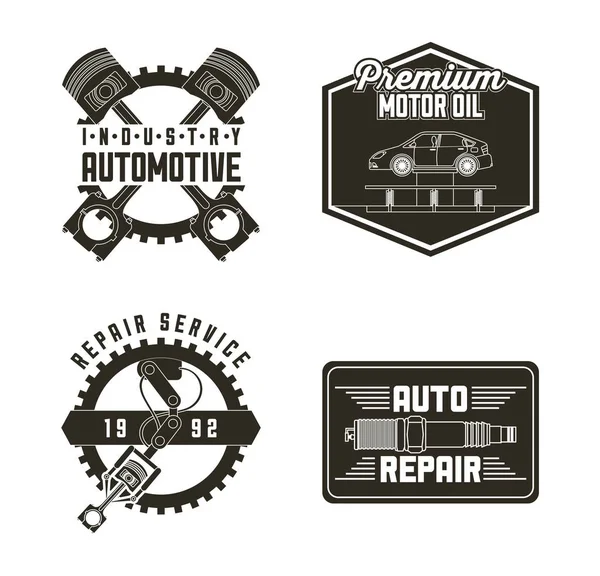 Industry Automotive Auto Service Set Labels Vector Illustration — Stock Vector