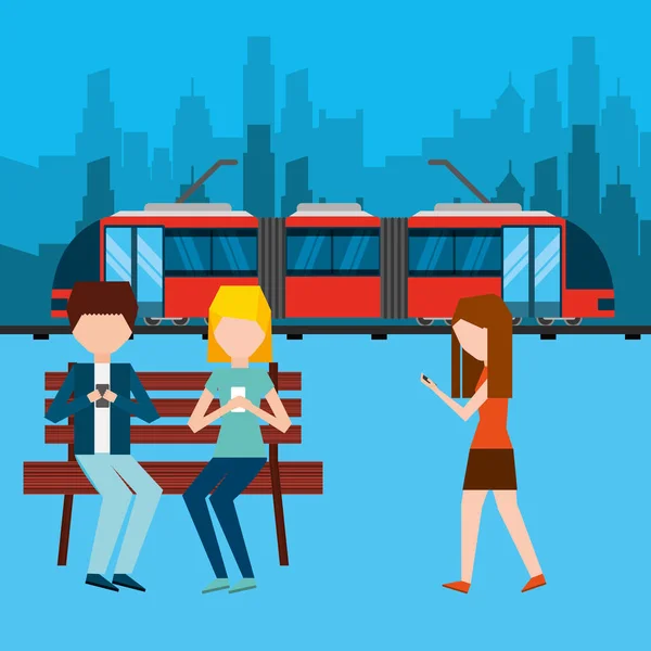 Navegación Transporte Peope Caminar Ciudad Usando Teléfonos Metro Vector Ilustración — Archivo Imágenes Vectoriales