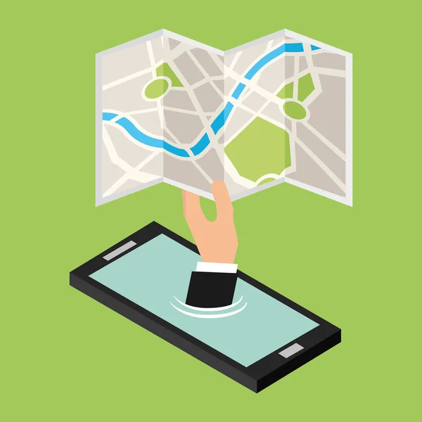 Gps Navigation Smartphone Main Tenant Carte Ubication Vecteur Illustration — Image vectorielle