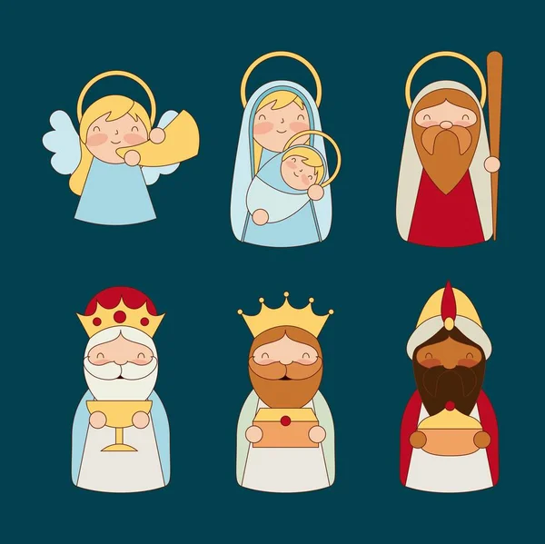 Manger Epiphany Moudrých Svaté Rodiny Vektorové Ilustrace — Stockový vektor