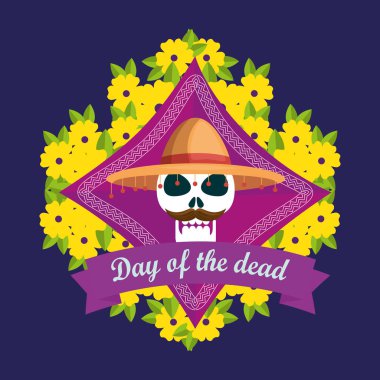 Ölülerin günü için çiçekli şapka ile kafatası