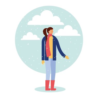 mutlu kış tatil kadın kar vektör çizim dokunmadan eşarp ile