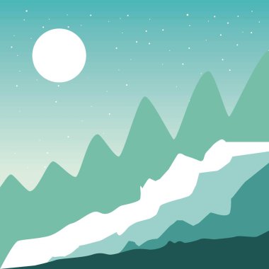 Yolculuk tutkusu seyahat manzara ay yıldız dağlar uçurumlar vektör çizim