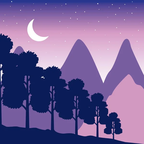 Wanderlust Ταξίδια Τοπία Treest Εικονογράφηση Διάνυσμα Αστέρια Στα Βουνά — Διανυσματικό Αρχείο