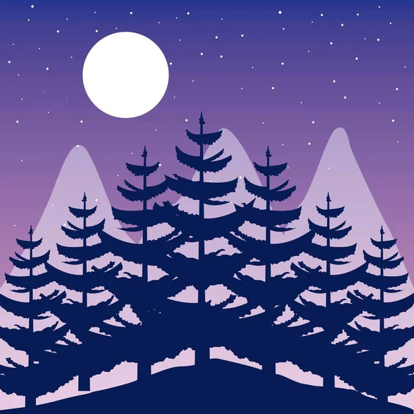 Fernweh Reisen Landschaften Mond Sterne Nacht Alpen Vektor Illustration — Stockvektor