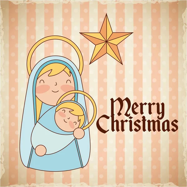 Merry Christmas Maria Holding Baby Star Vector Illustration — Stock Vector