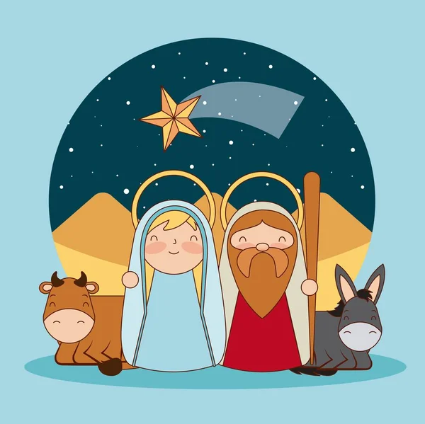 Manger Epiphany Padající Hvězda Nálepka Dezert Ježíš Maria Vektorové Ilustrace — Stockový vektor