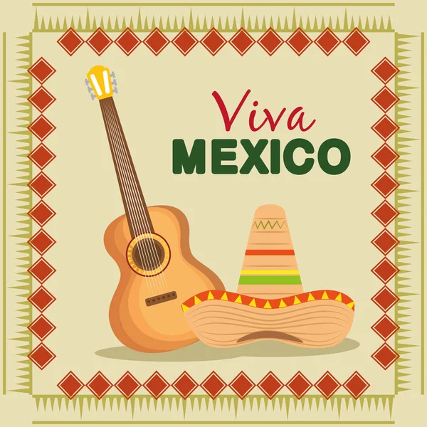 Guitarra e chapéu para o evento tradicional mexicano —  Vetores de Stock