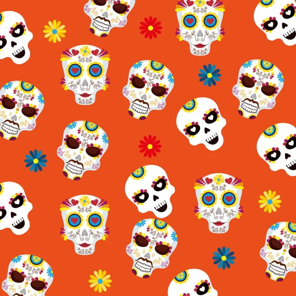 Skull mask and flowers background to day of the dead — Stock Vector