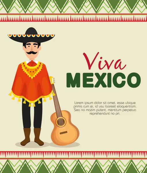 Mariachi maxicain avec poncho et chapeau à l'événement — Image vectorielle