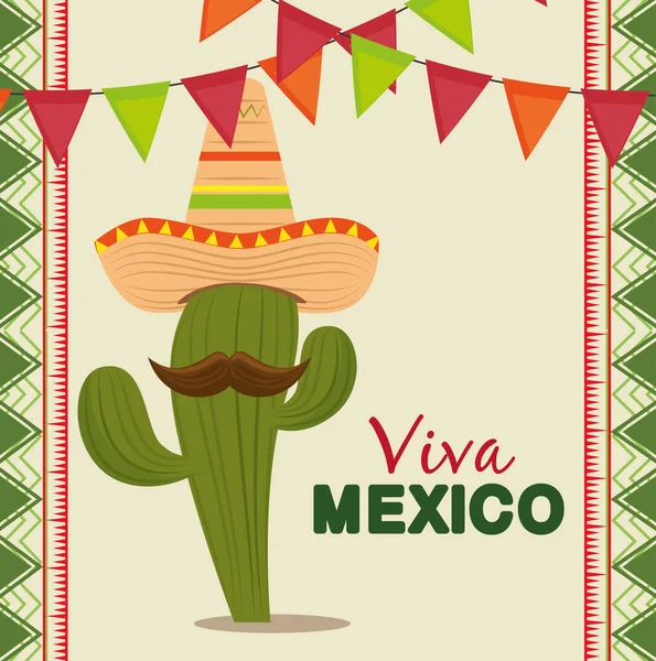 Cactus avec chapeau mexicain et moustache pour célébrer l'événement — Image vectorielle