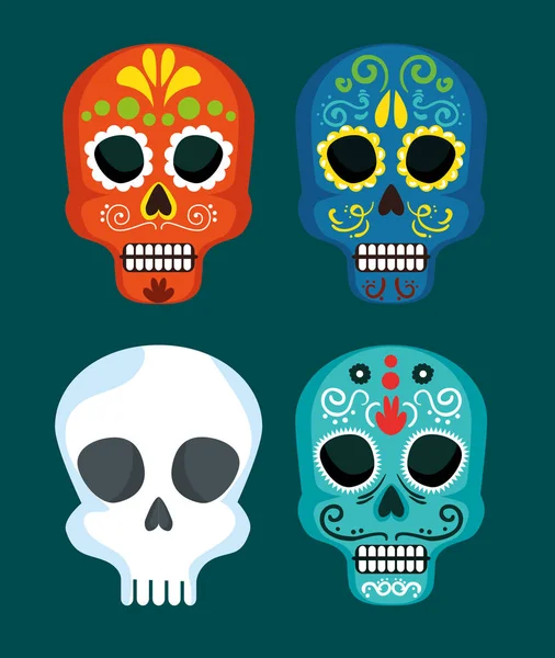 Definir máscaras de crânio para o dia mexicano do evento morto — Vetor de Stock