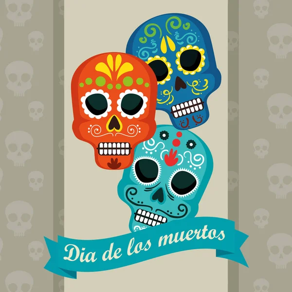 Skulls with ribbon to day of the dead event — Stock Vector