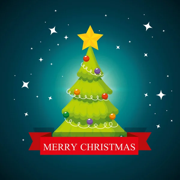 Drzewo sosny z gwiazdą i kulki, aby świętować Boże Narodzenie — Wektor stockowy