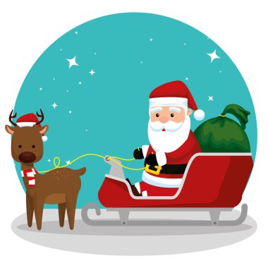 Noel Baba'ya hediyeler ve geyik ile kızak