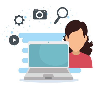 dizüstü bilgisayar teknoloji ve dijital apps kadın ile