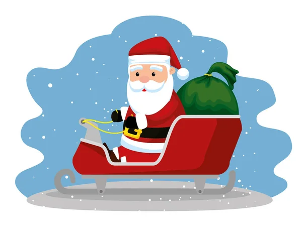 Weihnachtsmann im Schlitten mit Weihnachtsgeschenken — Stockvektor