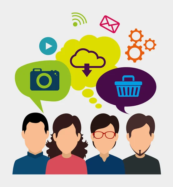 Pessoas com comunicação de tecnologia de aplicativos digitais —  Vetores de Stock