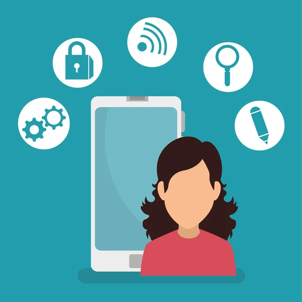 Žena s smartphone technologie a digitálních aplikací — Stockový vektor
