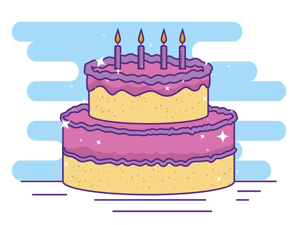 Pastel con velas a la celebración del feliz cumpleaños — Vector de stock