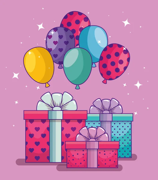 Alles Gute zum Geburtstag mit Luftballons und Geschenken — Stockvektor