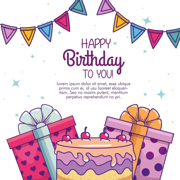 Urodzinowy tort i obecny ozdoba — Wektor stockowy