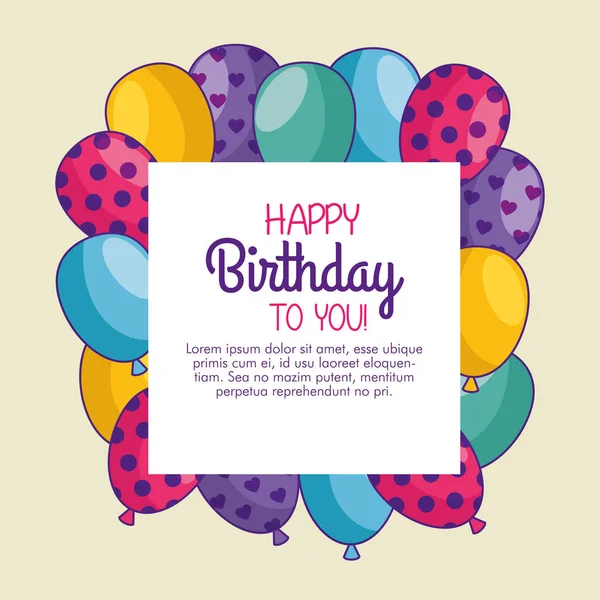 Μπαλόνια διακόσμηση χαρούμενα γενέθλια κάρτα — Διανυσματικό Αρχείο