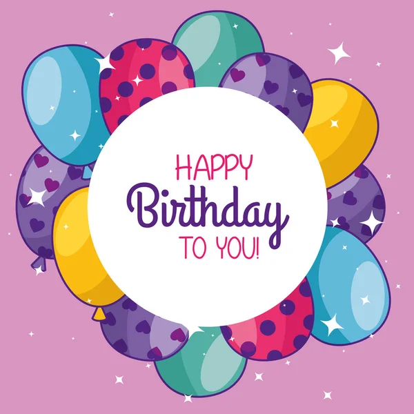Gelukkige verjaardag met ballonnen en decoratie sticker — Stockvector