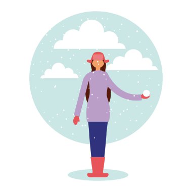 mutlu kış tatil kız uzun saç topu kar vektör çizim holding