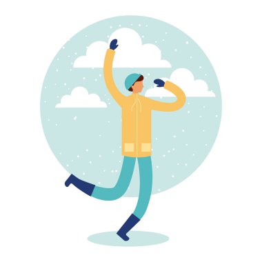 mutlu kış tatil çocuk çalışan eli vektör çizim